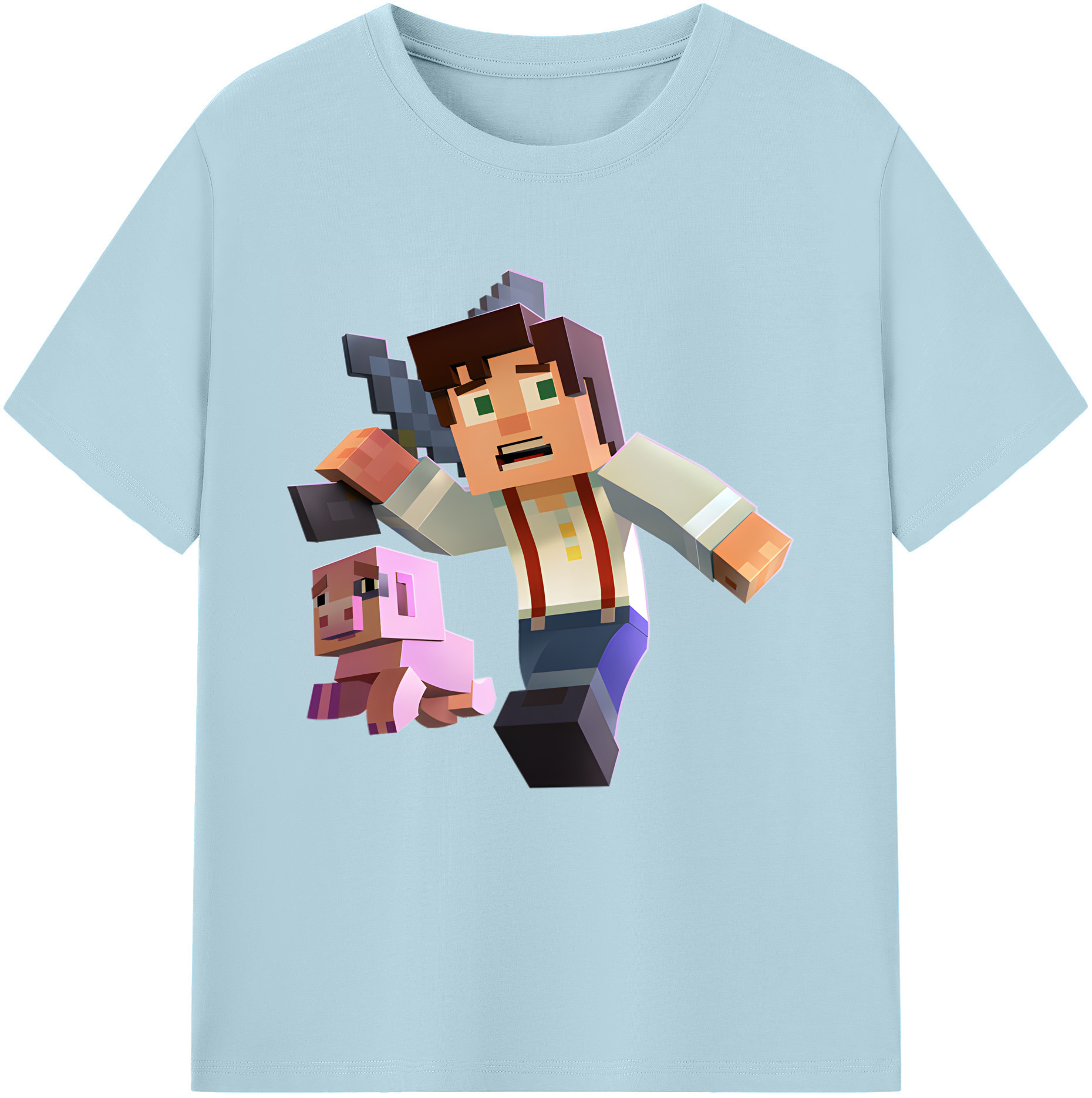 （画像用） マインクラフト ブロックの世界 Minecraft MC Block world 綿100％半袖Tシャツ（フロントプリント）